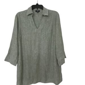 Jones New York Linen Viscose Blend Gray Green 3/4 Sleeve Pop Over Tunic Blouse L